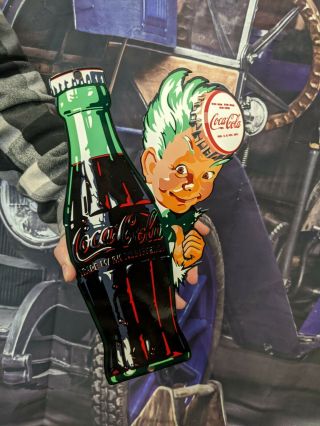 Old Vintage Heavy Drink Coca - Cola Sprite Boy Porcelain Metal Sign Soda Coke