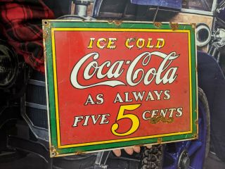 Old Vintage Drink Ice Cold Coca - Cola Ice Cold Porcelain Metal Sign Soda Sprite
