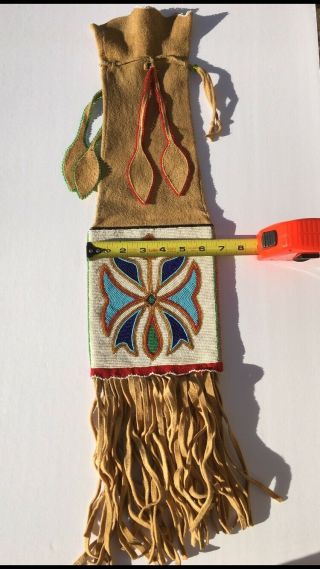Native American Indian Beaded Pipe Bag Woodlands Design,  1970’s - 80’s