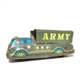 Vintage Japanese Tin Friction Toy Army Truck