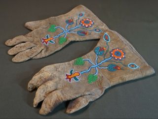 Fine Early 1900 Native American Plateau Beaded Gloves Umatilla Yakama 3