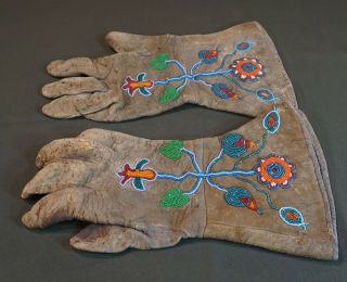 Fine Early 1900 Native American Plateau Beaded Gloves Umatilla Yakama 4