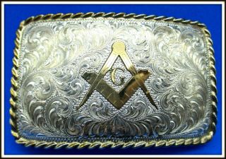 Vintage Boyd Reno Nevada Sterling Silver Front Shriners Masonic Belt Buckle