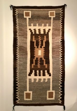 Large Historic Navajo J.  B.  Moore Crystal Storm Pattern Rug,  Natural Wool,  C1930,  Nr