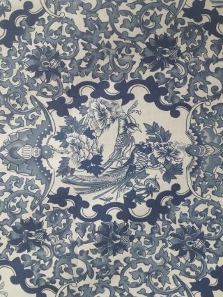 Vtg Ralph Lauren Porcelain Blue Tamarind Bird King Duvet Cover Reversible Stripe