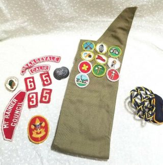 Vtg Bsa Boy Scouts Patches Sash Neckerchief Slide 