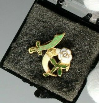 Daughters Of The Nile Vintage Service Pin,  White Rose Enamel,  Masonic,  Shriners