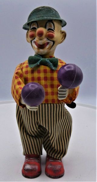 Vintage 1950s Mechanical Wind - Up Clown Toy With Maracas