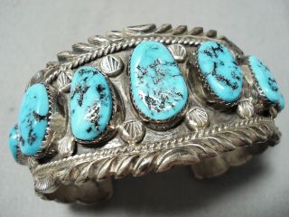 Detailed Vintage Navajo Graduating Turquoise Sterling Silver Bracelet