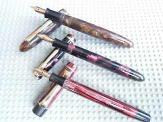 3 Vintage Brown/red Colored Fountain Pens