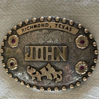 Vintage Sterling Silver 10k Western Belt Buckle With Jewels