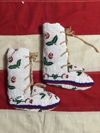 Vintage Cheyenne Indian Baby Moccasins Boots Fully Beaded