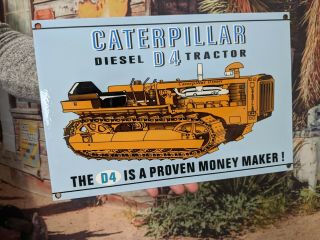 Vintage Caterpillar Farm Tractors Sales Service Enamel Porcelain Sign Gas & Oil