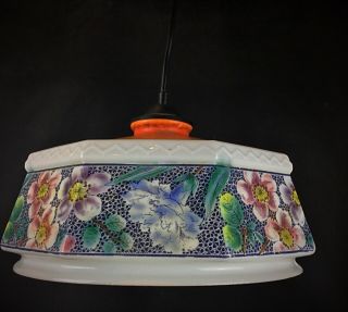 Jolie Lampe Suspension Vintage En Verre Opaline Décors Bandeau Floral