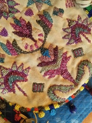 VINTAGE NATIVE AMERICAN SIOUX INDIAN BEAD DECORATED HIDE BAG BEADED POUCH 5