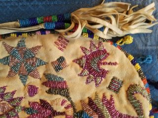VINTAGE NATIVE AMERICAN SIOUX INDIAN BEAD DECORATED HIDE BAG BEADED POUCH 6