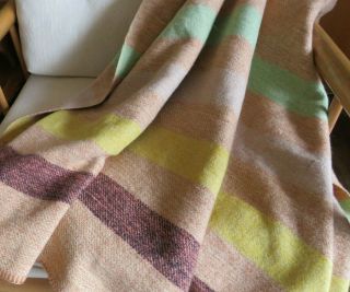 Vintage Orr Holland Tone 100 Wool Heather Tan W Multi Color Stripes 78x76 " Usa
