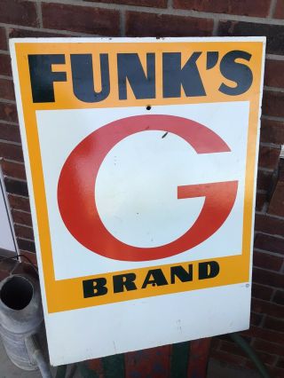 Vintage 1975 Funk’s G Hybrid Seed Corn Dealer Sign 28”x 20”