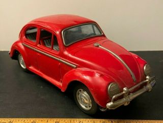 Vintage 10 " Tin Friction Red Volkswagen Bug