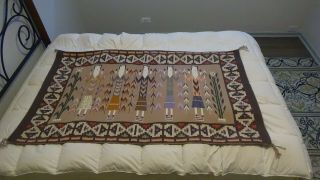 Vintage Navajo Native American Yei 5 Figure Pictorial Rug Blanket Tapestry