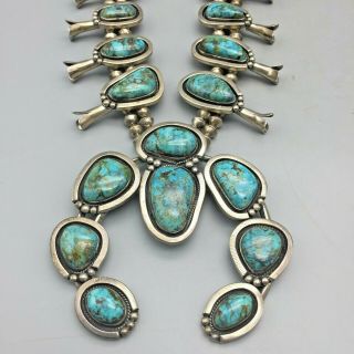 Vintage Squash Blossom Necklace With Great Turquoise