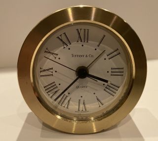 Vintage Tiffany & Co Brass Desk Clock 2 3/4” Round Alarm West Germany