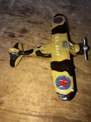 Rare Vintage Metal U.  S.  Navy K7910 Biplane Toy Camo Paint Shape