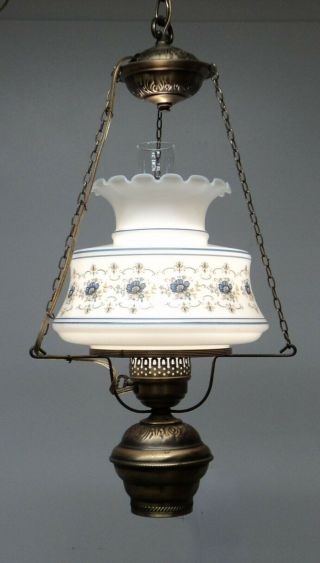 Vintage Quoizel Abigail Adams Blue Poppy 3 - Way Chandelier Hanging Ceiling Lamp