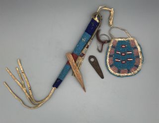 Native American Beaded Awl Case And Pouch C.  1890