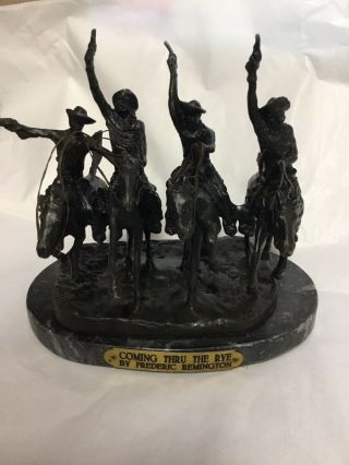 Old Frederic Remington " Coming Through The Rye " Bronze Signed