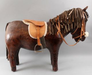 Mid Century Abercrombie & Fitch Omersa Leather Horse & Saddle Pony Footstool