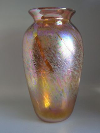 Vtg Ed Broadfield Studio Art Glass Iridescent Vase 9 3/4 " Tall Signed