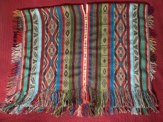 Vintage Alpaca Peruvian Shaman Poncho Cape - Andean Woven Textile Coat