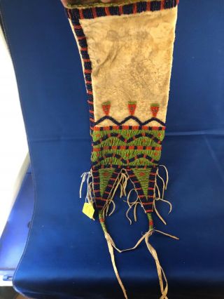c1900/10 Native American Indian Beaded tanned Hide pipe Bag fringe tab,  22” 2