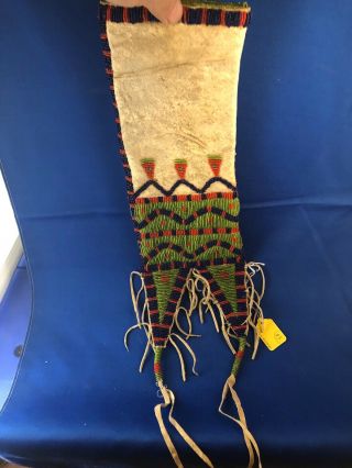 c1900/10 Native American Indian Beaded tanned Hide pipe Bag fringe tab,  22” 3