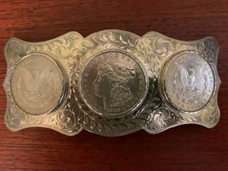 Vintage Boyd - Reno Sterling Silver 3 Coin Silver Dollar Belt Buckle