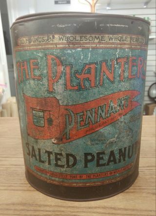 Vintage The Planters Pennant Salted Peanut Tin Wilkes Barrie Pa