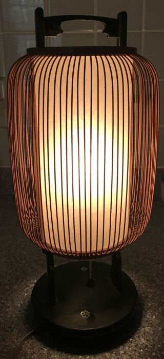 Vintage Boho Japanese Bamboo Shoji Style Table Lamp Plug In 16 " Tall Japan
