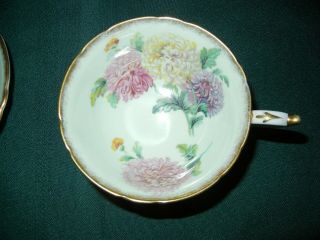 VINTAGE PARAGON GREEN CUP & SAUCER WITH CRYSANTHEMUMS - DOUBLE WARRANT 3