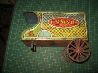 Vintage U.  S.  Mail Tin Toy Horse Drawn Wagon Carriage American