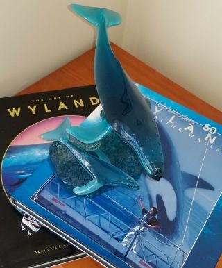 Wyland Humpback Whale With Calf Acrylic Sculpture 1990 W/ 2 Coffee Table Books