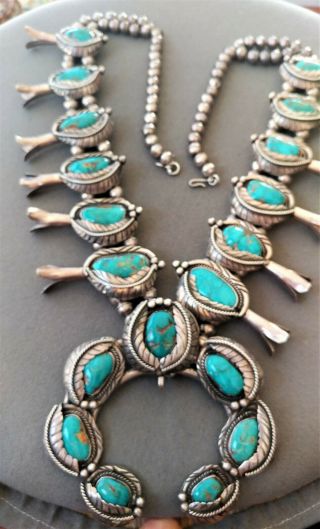 Ben Touchine Native American Turquoise Sterling Silver Squash Blossom Necklace