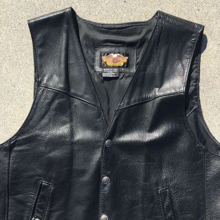 Vintage Harley Davidson Motorcycles Biker Black Leather Vest Large Made In Usa