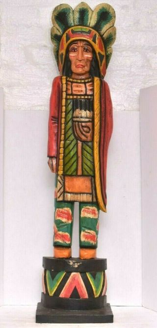 Cigar Store Indian Chief Hand Carved Wood Painted 42 " Tall With Axe Large.