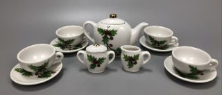 13PCS Child ' s Toy China Tea Set Christmas Holly Pattern Made in Japan 8202 AA 3