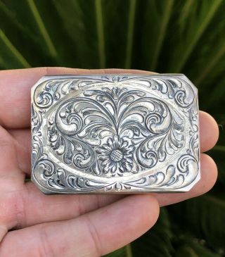 Vintage Vogt Mexico Sterling Silver Engraved Etched Ranger Clip Belt Buckle