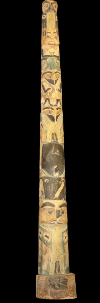 , Early Northwest Carved Totem Pole,  Native American Indian Artifact C.  1905