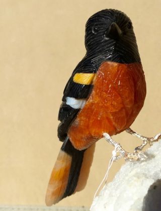 American Redstart Warbler of Obsidian and Calcite 6 1/4 
