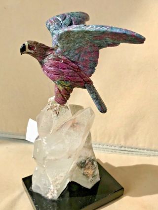 Ruby And Kyanite Falcon On Quartz With Tourmaline 9 " Peter Muller
