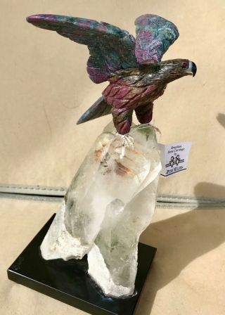 Ruby and Kyanite Falcon on Quartz with Tourmaline 9 